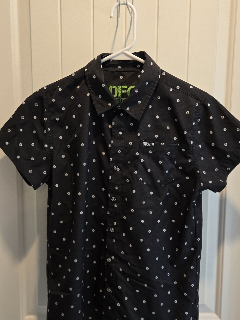 DIXXON Black Short-Sleeve Button-Up Shirt with White Dot Print